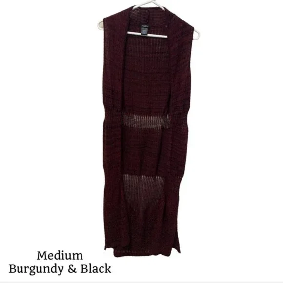RUE21 Medium Long Open Front Cardigan Vest Burgundy & Black - Picture 1 of 13